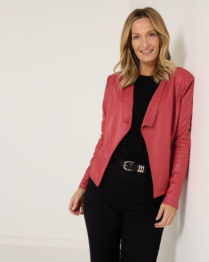 Gabby Faux Leather Jacket - Coral