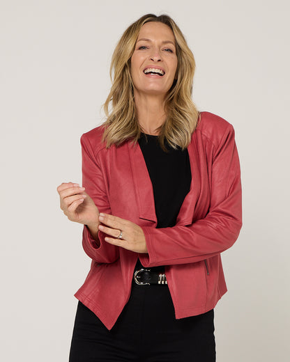 Gabby Faux Leather Jacket - Coral