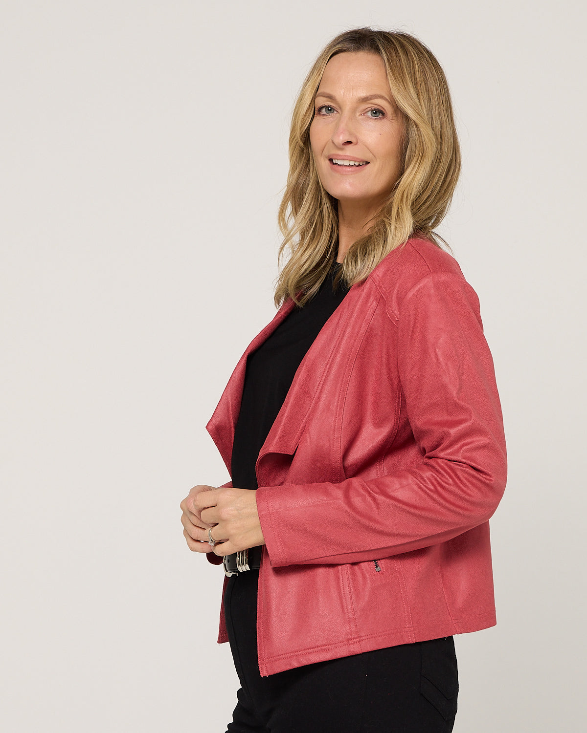 Gabby Faux Leather Jacket - Coral