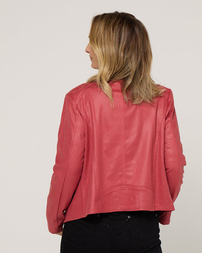 Gabby Faux Leather Jacket - Coral