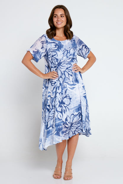 Rossetti Dress - Navy Floral Painting