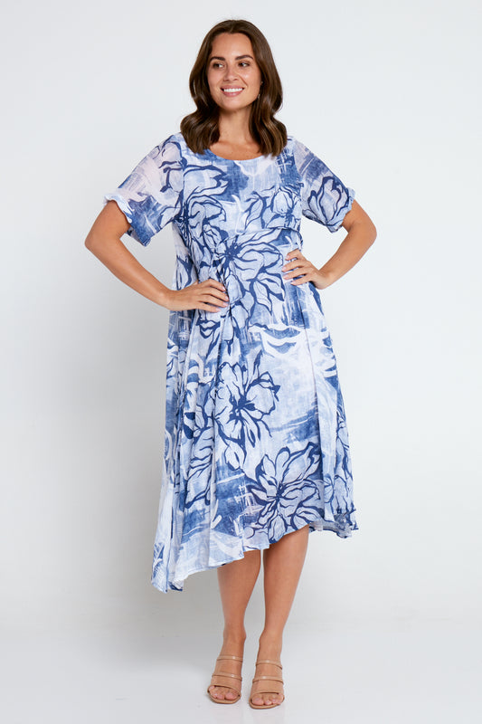 Rossetti Dress - Navy Floral Painting