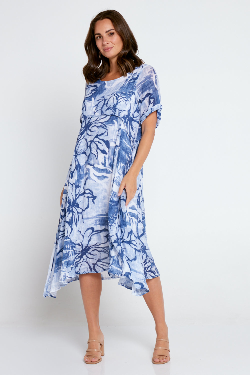Rossetti Dress - Navy Floral Painting