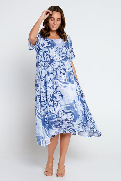 Rossetti Dress - Navy Floral Painting