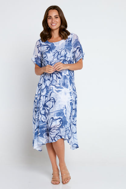 Rossetti Dress - Navy Floral Painting