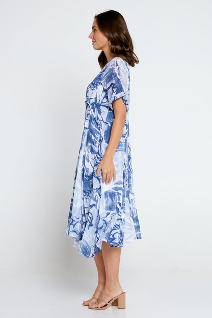 Rossetti Dress - Navy Floral Painting