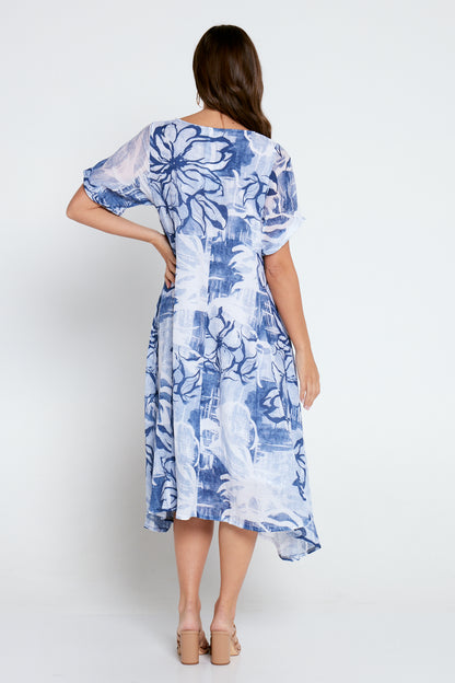 Rossetti Dress - Navy Floral Painting