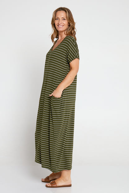 Rowan Maxi Dress - Khaki Stripe