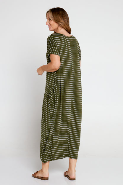 Rowan Maxi Dress - Khaki Stripe