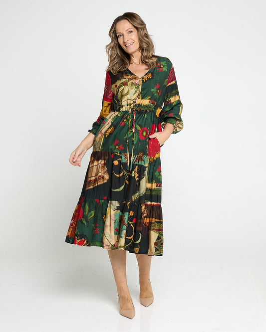 Rowena Dress - Forest Collage