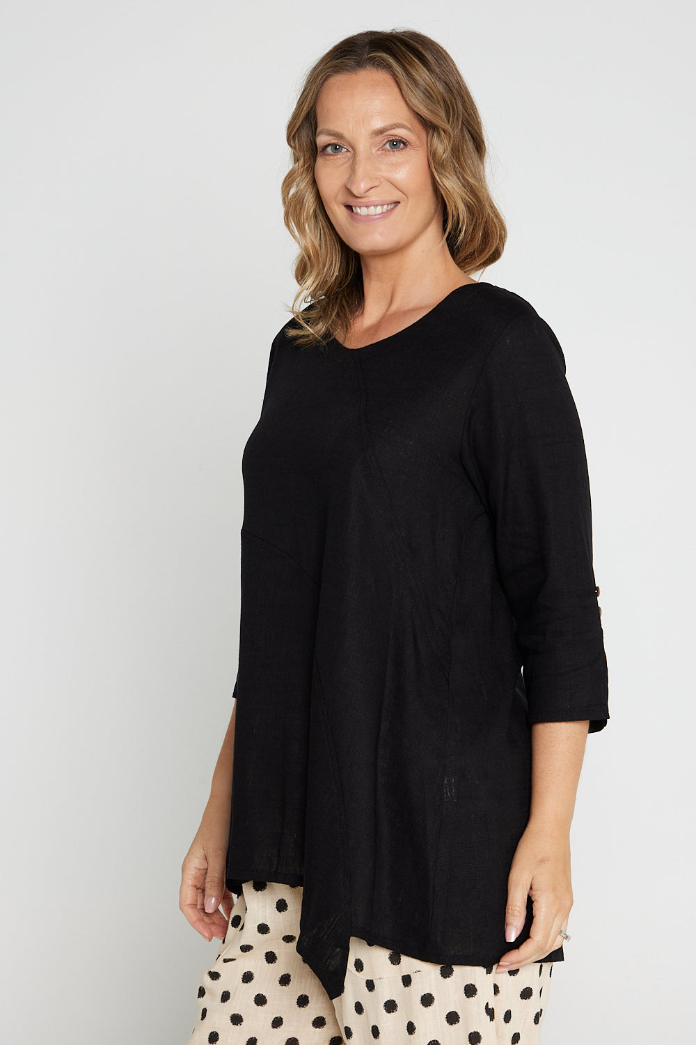 Janine Linen Top - Black