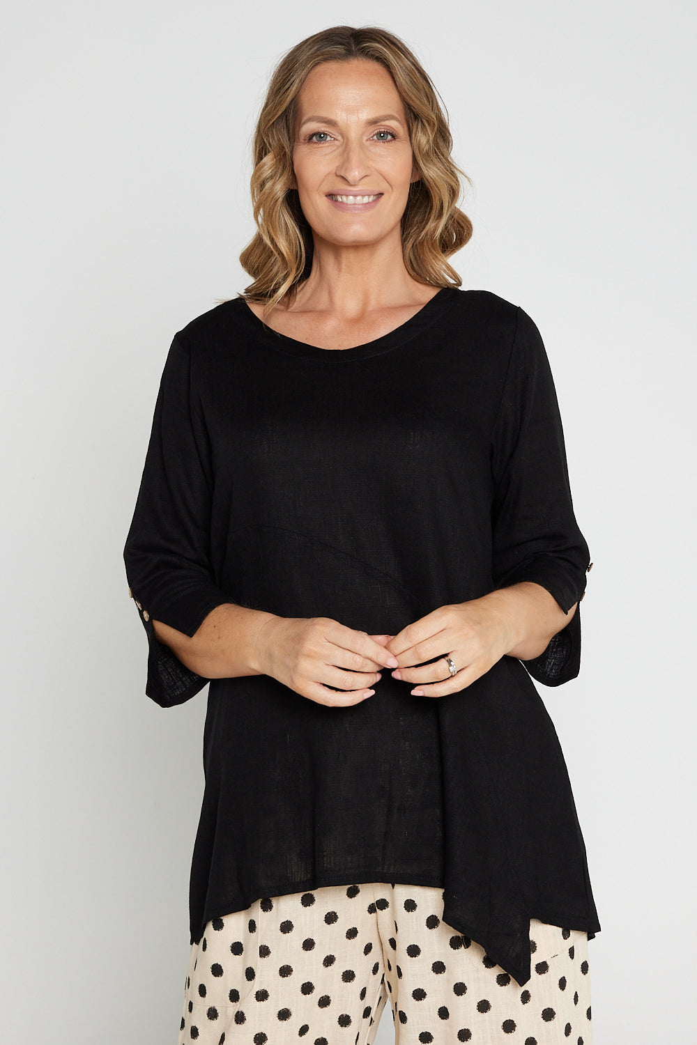 Janine Linen Top - Black