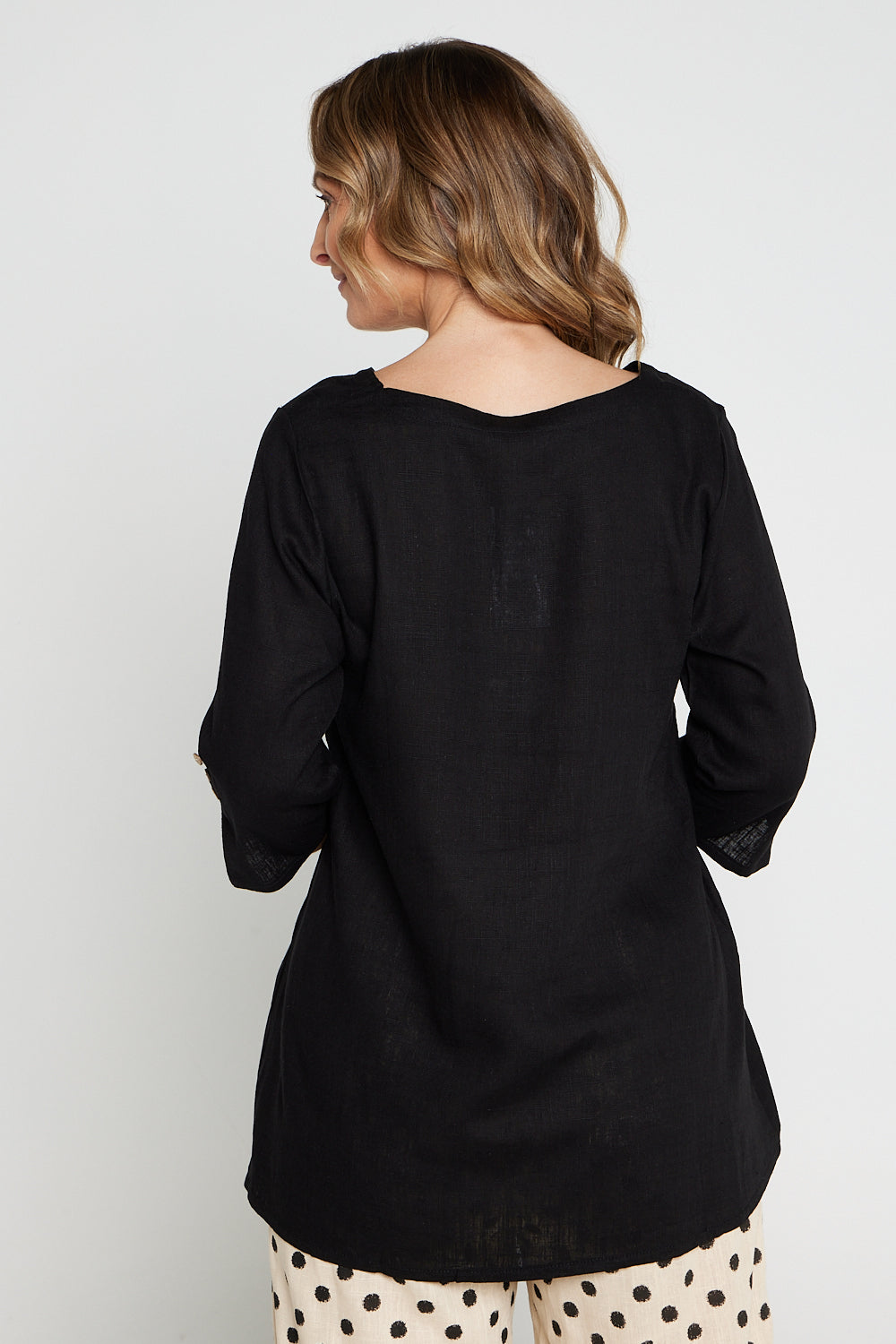 Janine Linen Top - Black
