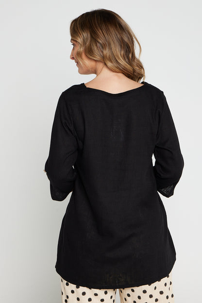 Janine Linen Top - Black