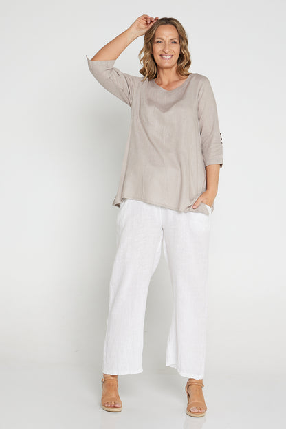 Janine Linen Top - Taupe