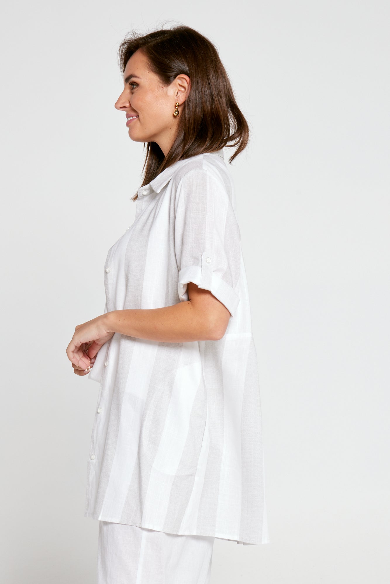 Hazel Linen Shirt - Beige Stripe