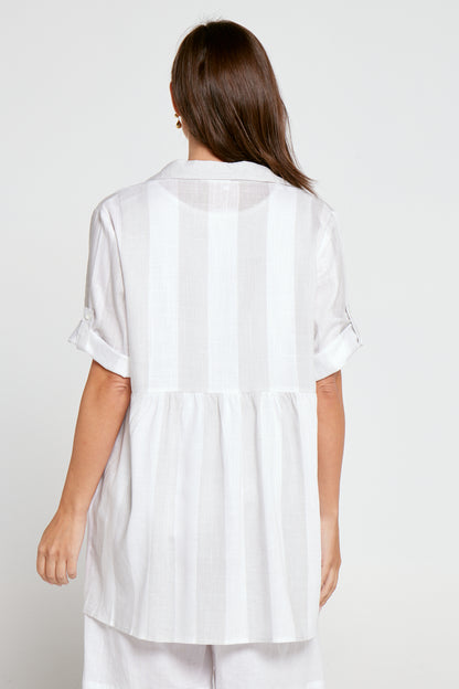 Hazel Linen Shirt - Beige Stripe