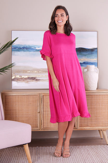 Nasira Linen Dress - Hot Pink