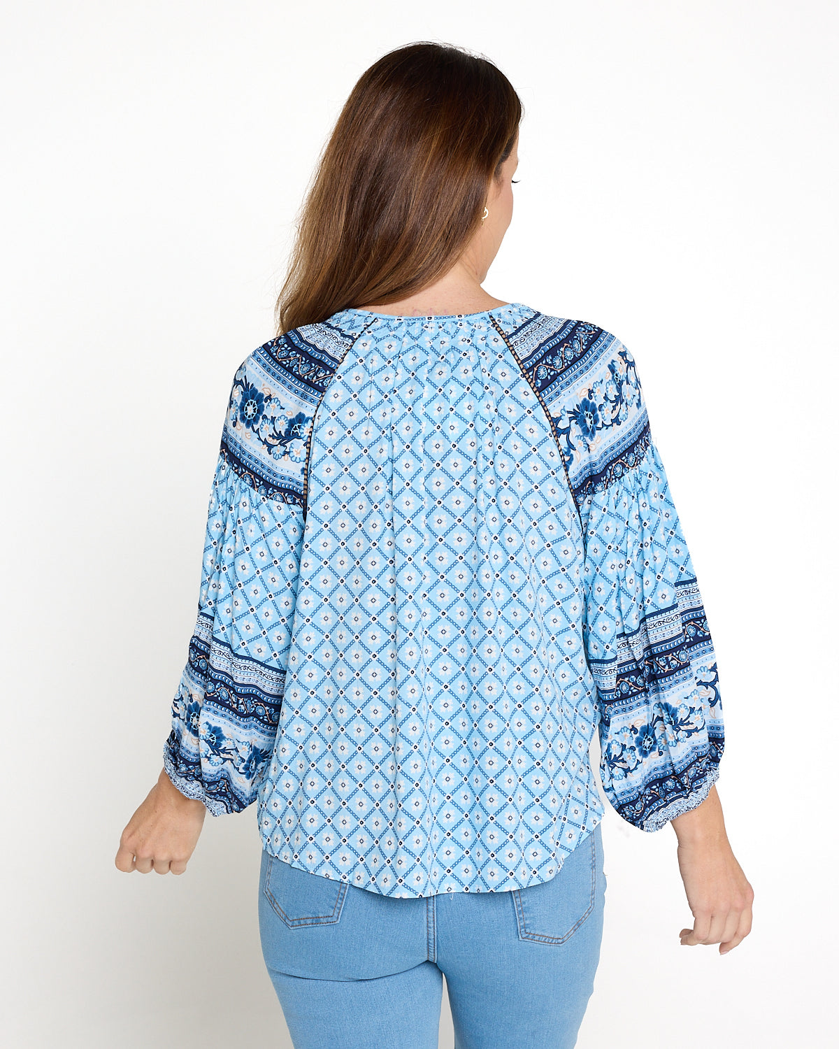 Marbella Tie Neck Blouse – Blue Mosaic