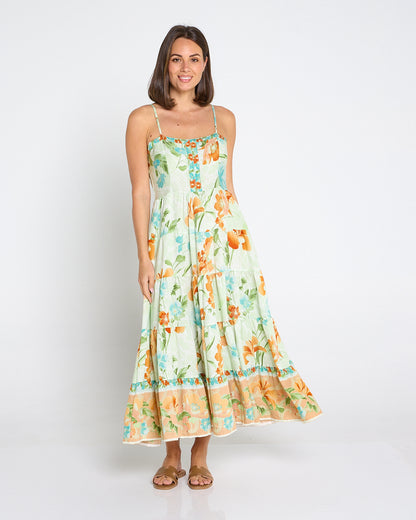 Toliara Sleeveless Dress - Mint/Tan Floral
