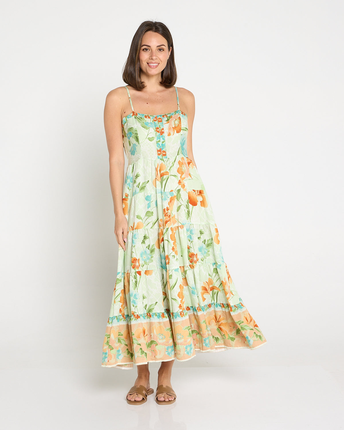 Toliara Sleeveless Dress - Mint/Tan Floral