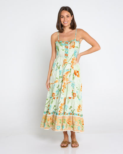 Toliara Sleeveless Dress - Mint/Tan Floral