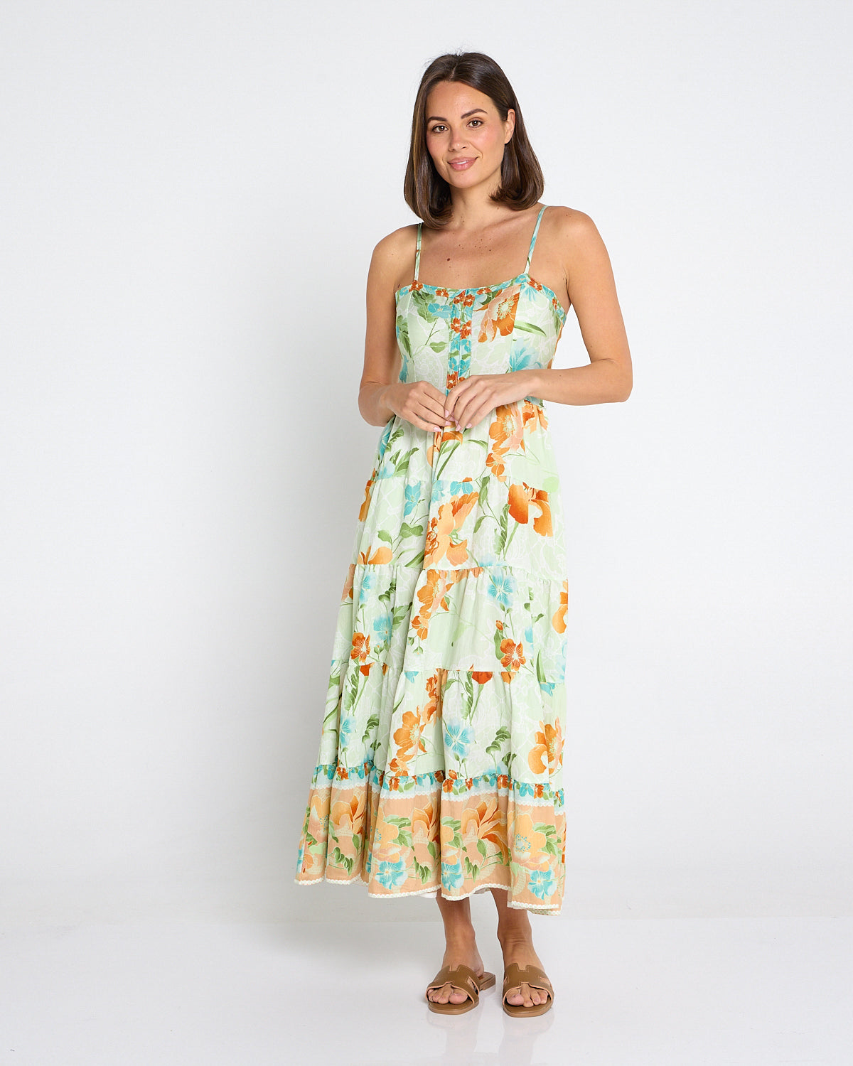 Toliara Sleeveless Dress - Mint/Tan Floral