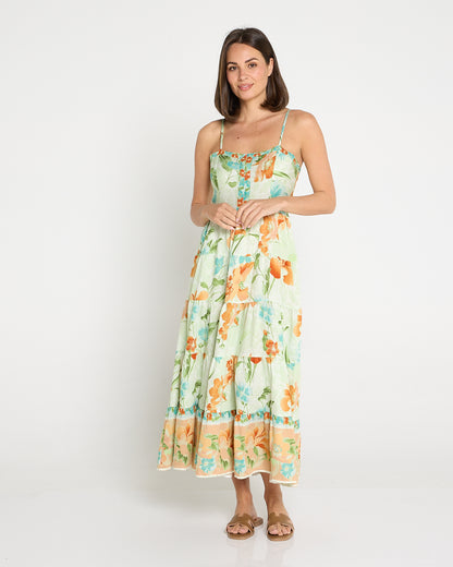 Toliara Sleeveless Dress - Mint/Tan Floral