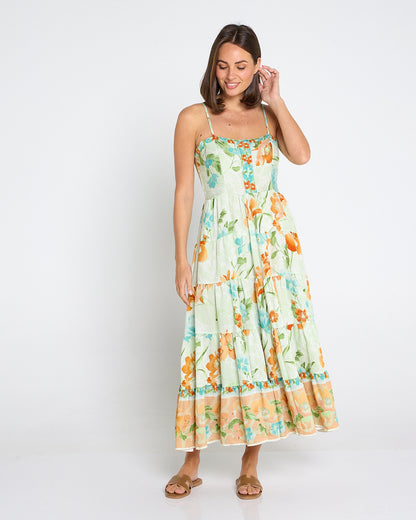 Toliara Sleeveless Dress - Mint/Tan Floral