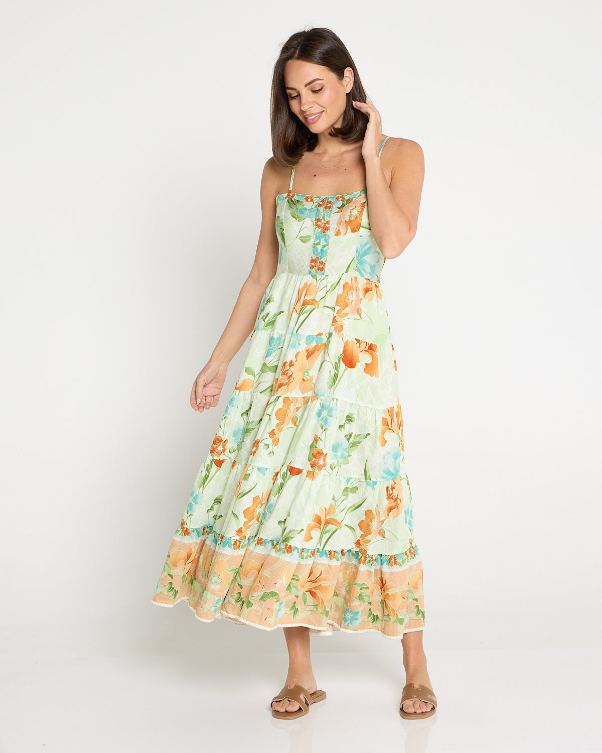 Toliara Sleeveless Dress - Mint/Tan Floral