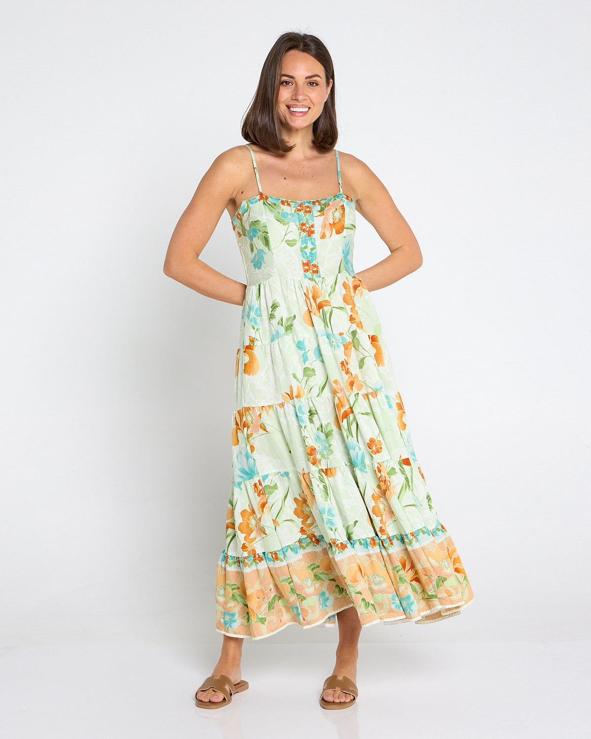 Toliara Sleeveless Dress - Mint/Tan Floral