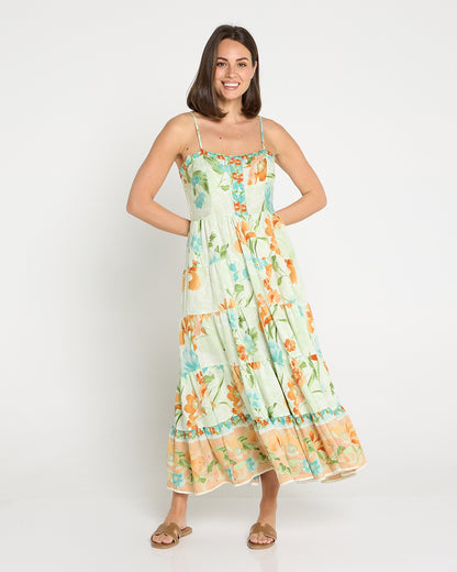 Toliara Sleeveless Dress - Mint/Tan Floral