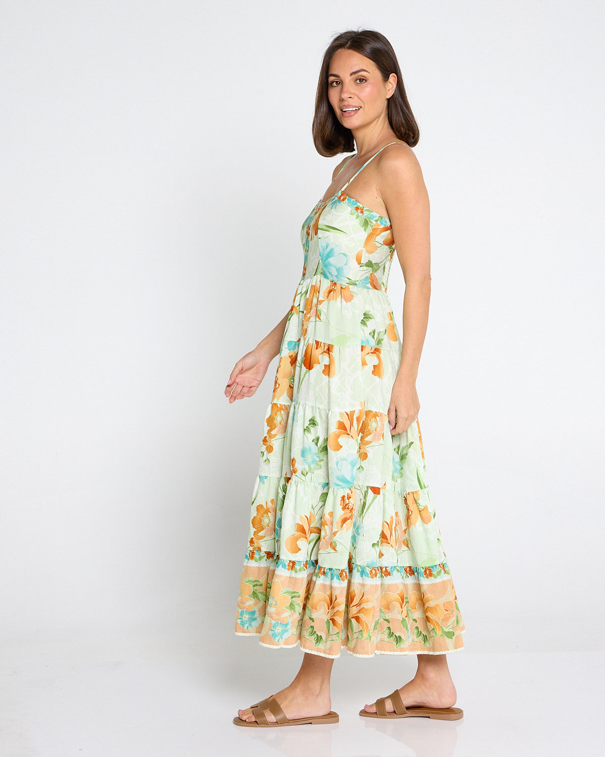 Toliara Sleeveless Dress - Mint/Tan Floral