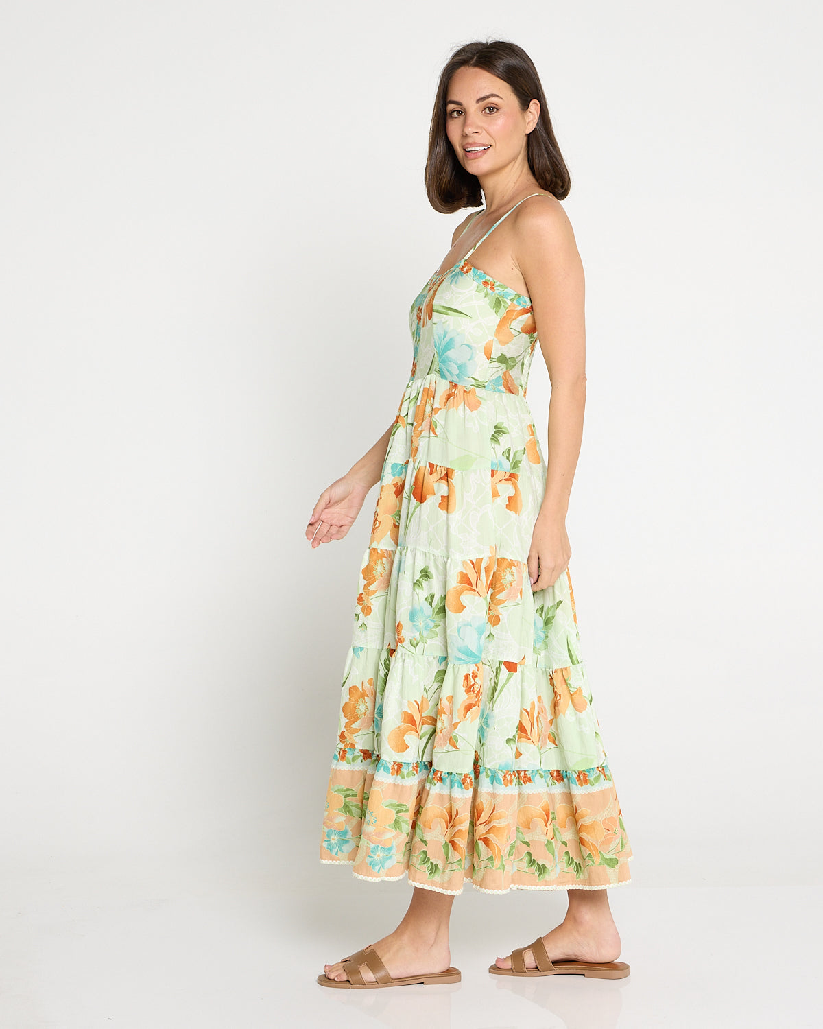 Toliara Sleeveless Dress - Mint/Tan Floral