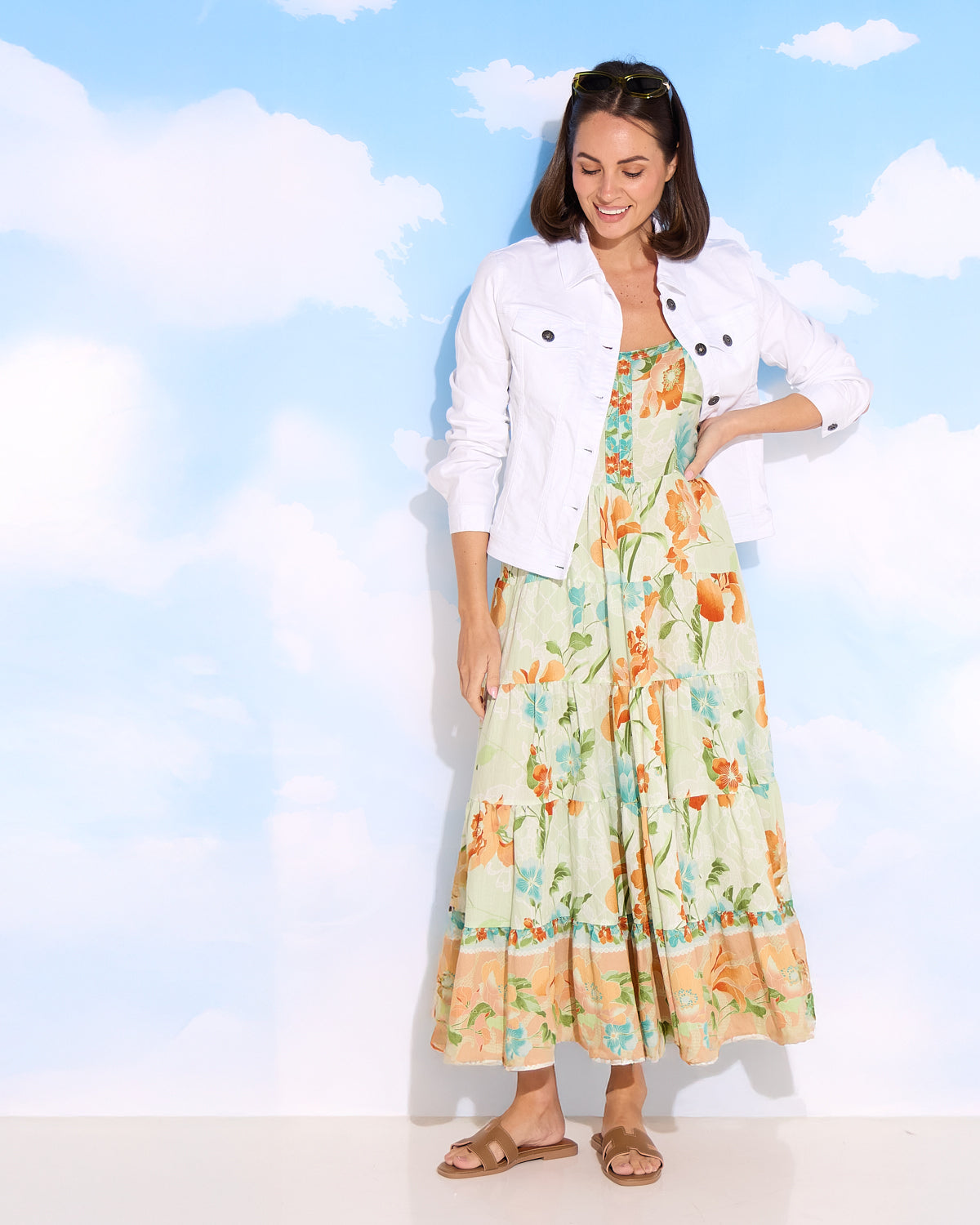 Toliara Sleeveless Dress - Mint/Tan Floral