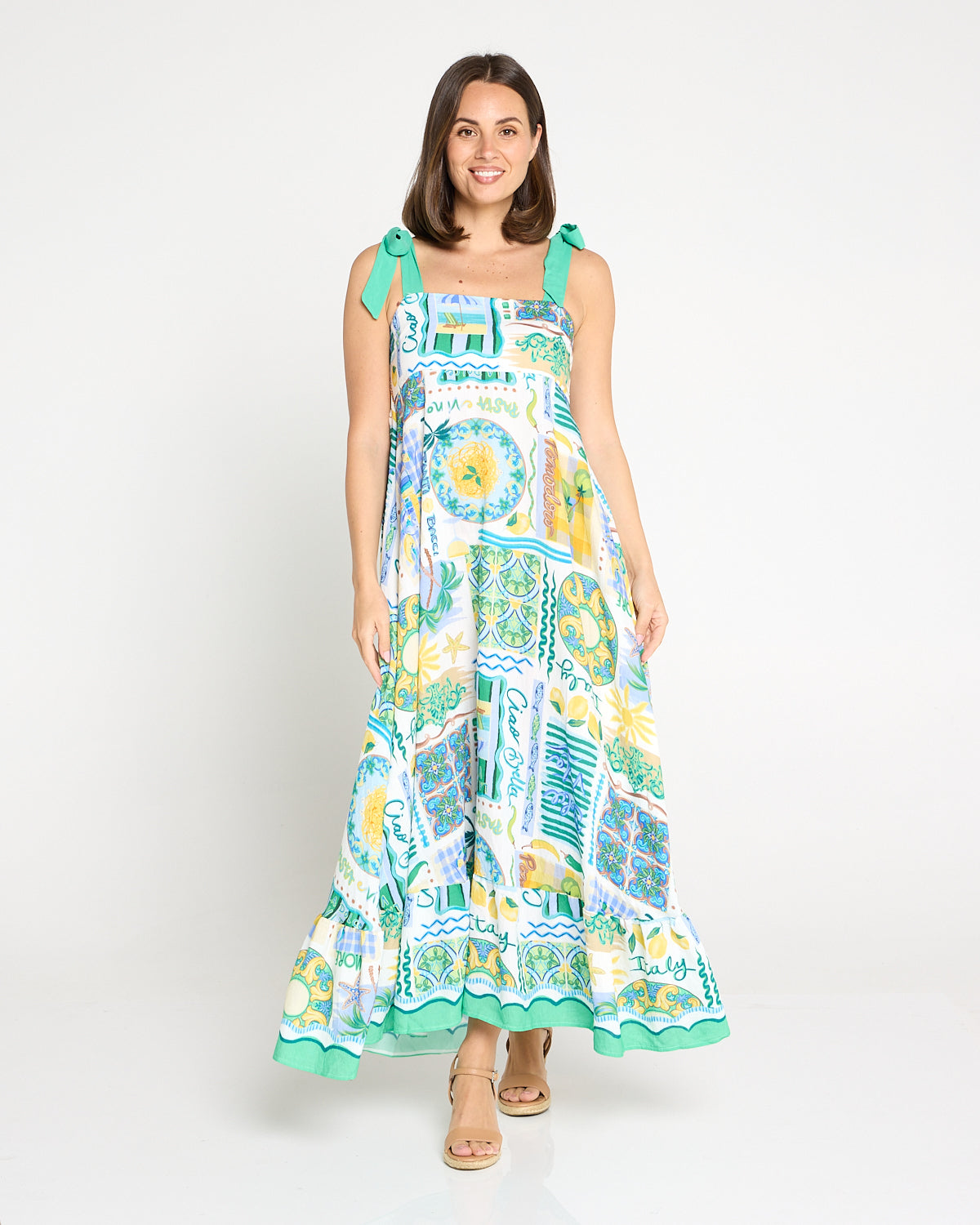 Carrie Tie Strap Maxi Dress - Sicilian Citrus