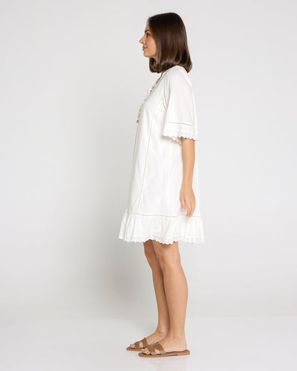 Elsie Lace Trim Dress - Ivory