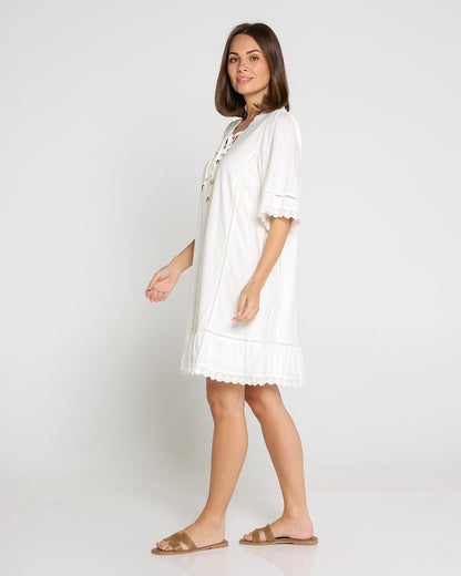 Elsie Lace Trim Dress - Ivory