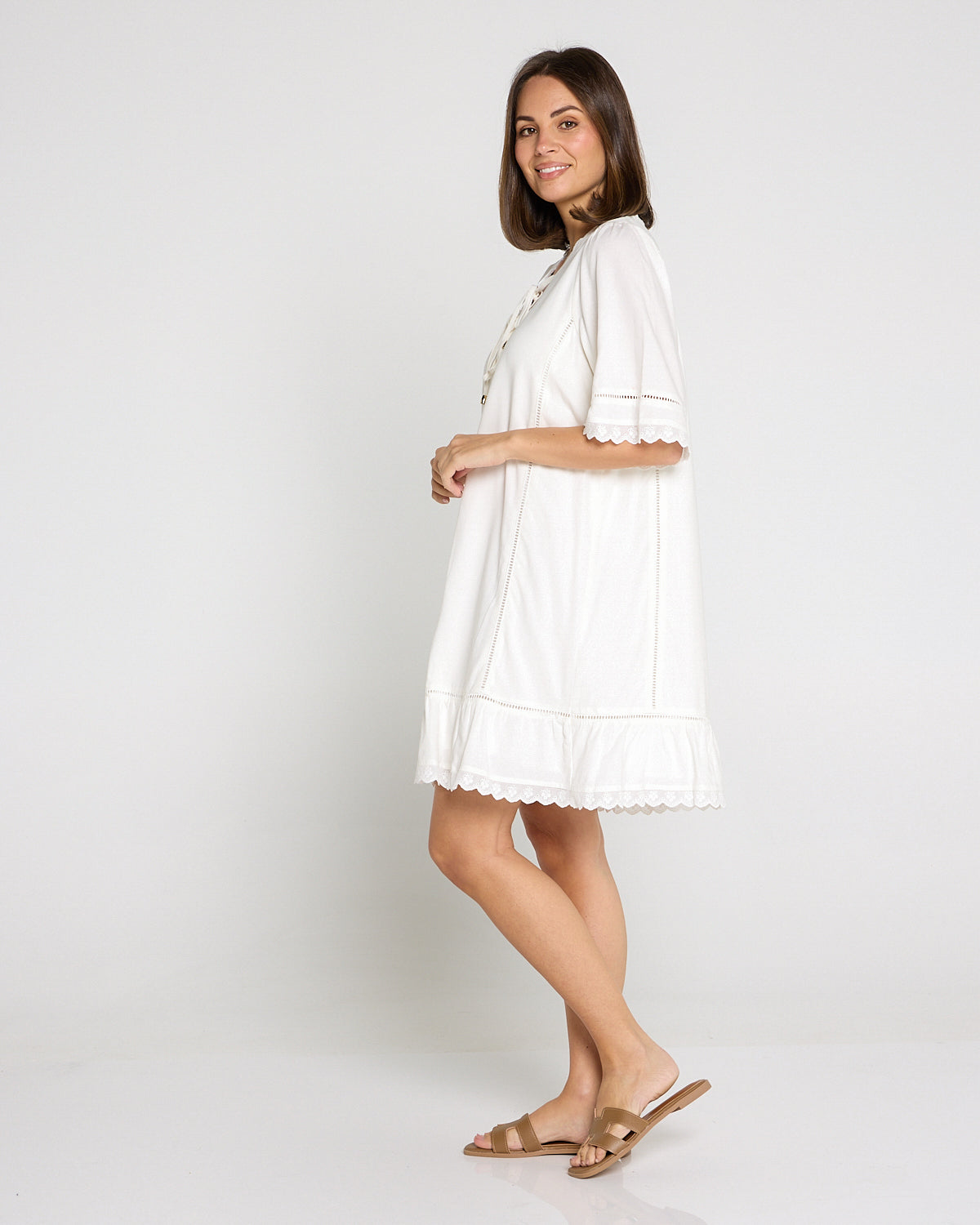 Elsie Lace Trim Dress - Ivory