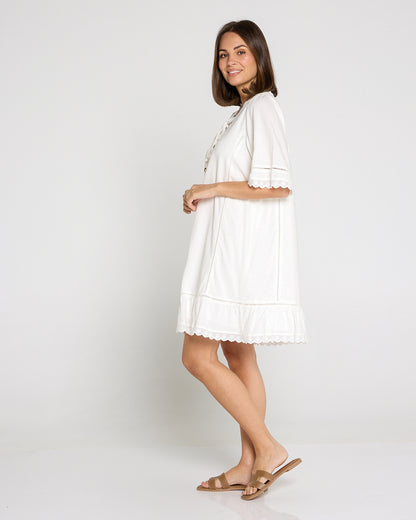 Elsie Lace Trim Dress - Ivory
