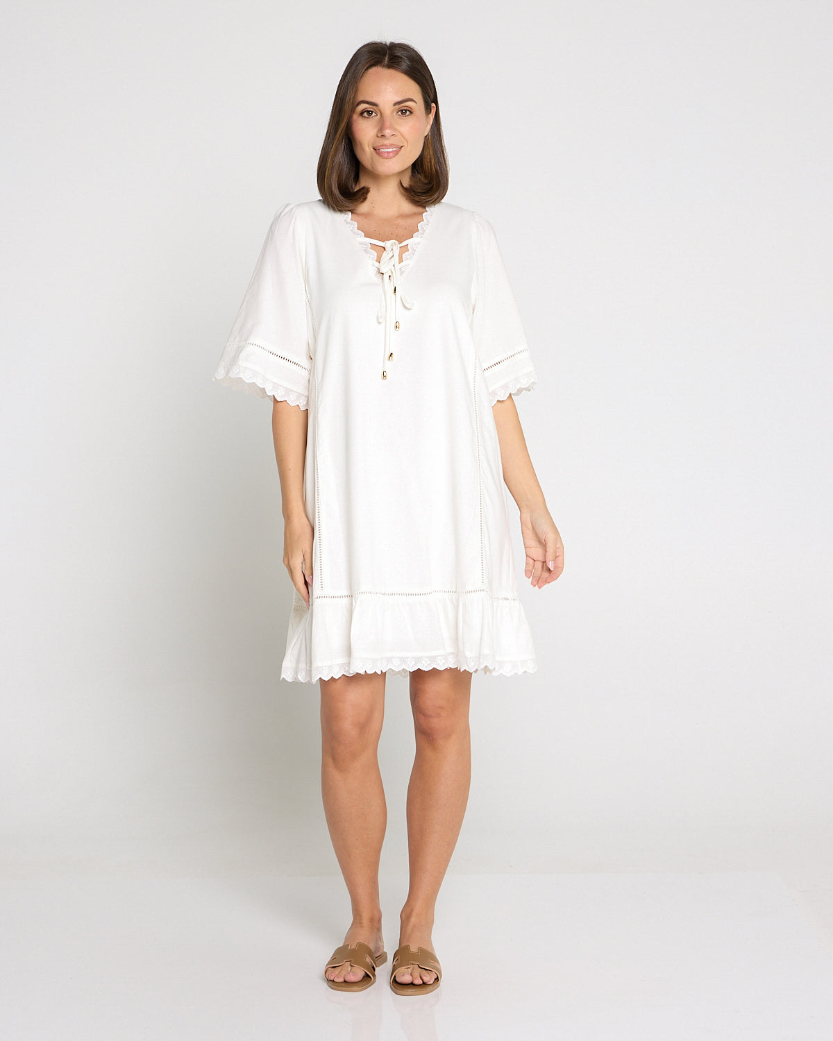 Elsie Lace Trim Dress - Ivory