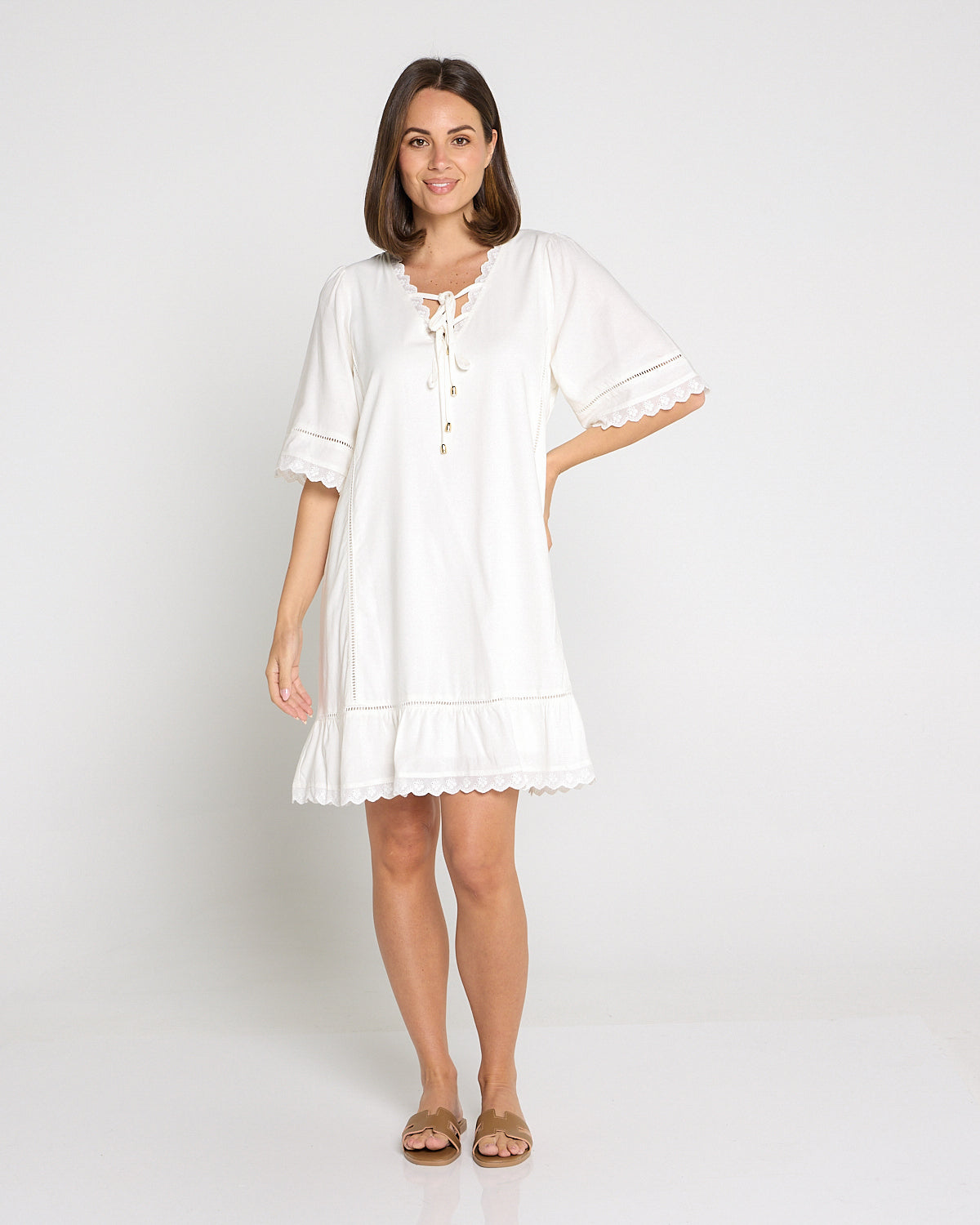 Elsie Lace Trim Dress - Ivory