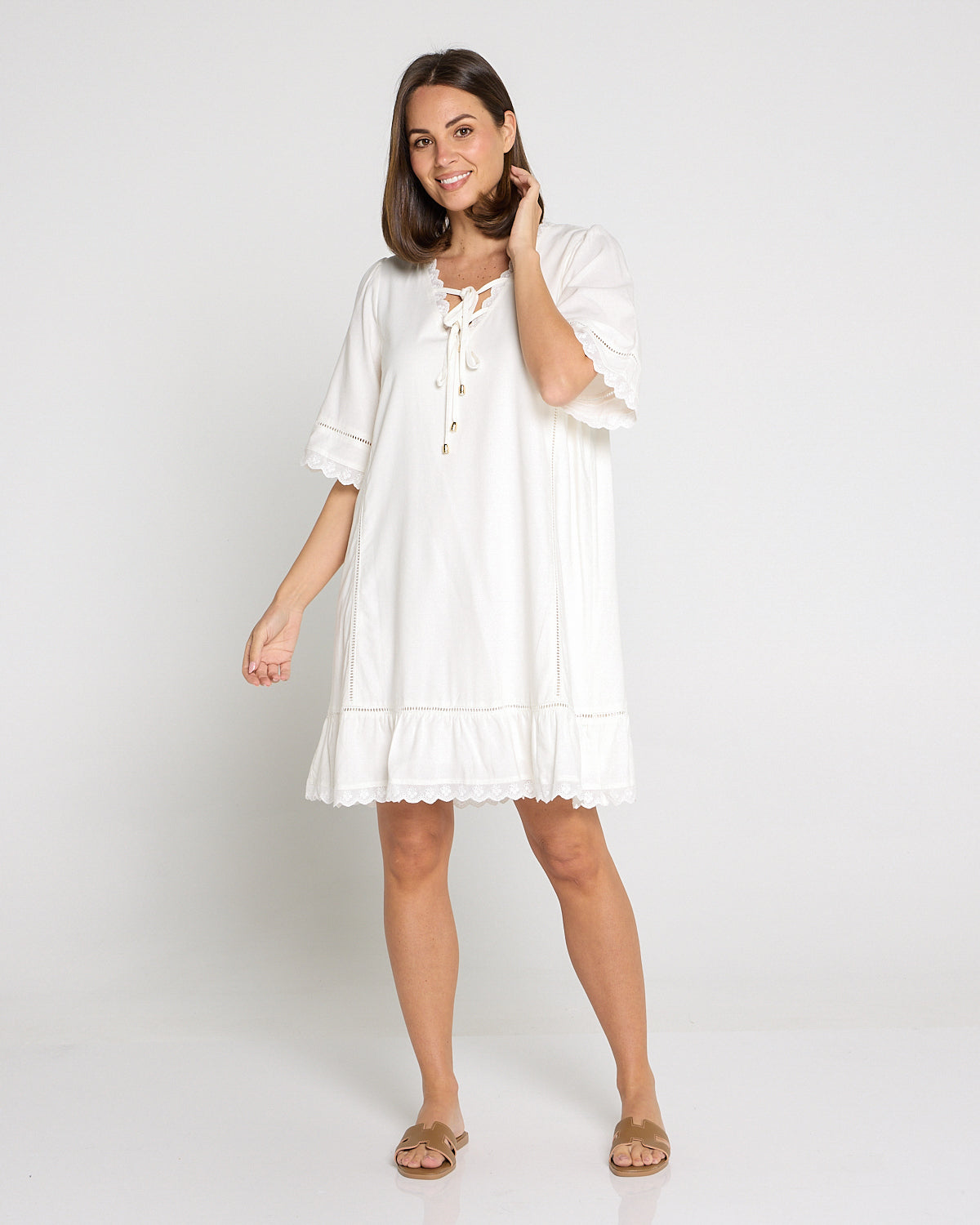 Elsie Lace Trim Dress - Ivory