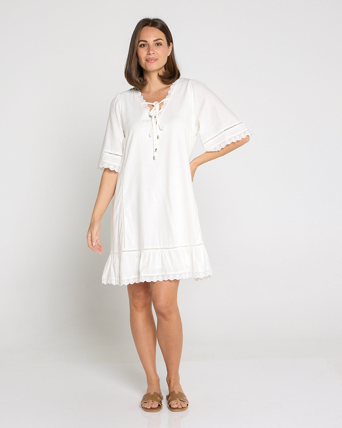 Elsie Lace Trim Dress - Ivory