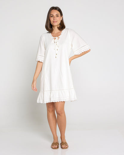 Elsie Lace Trim Dress - Ivory