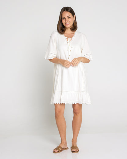 Elsie Lace Trim Dress - Ivory