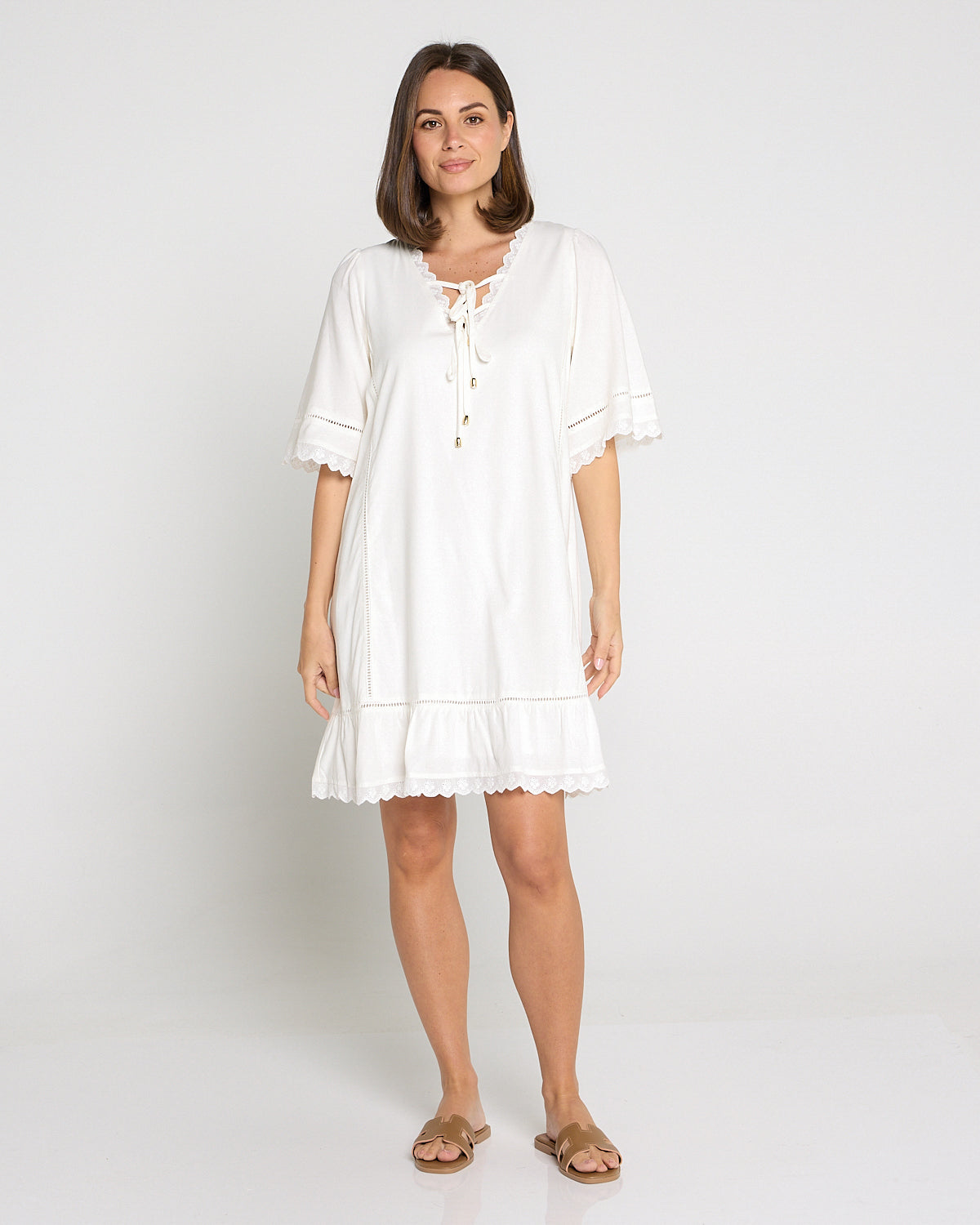Elsie Lace Trim Dress - Ivory