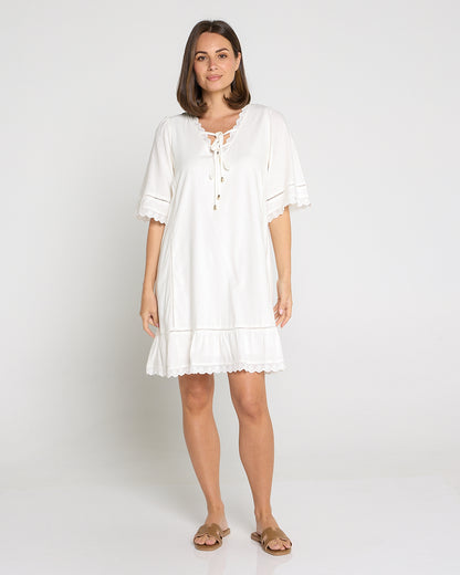 Elsie Lace Trim Dress - Ivory