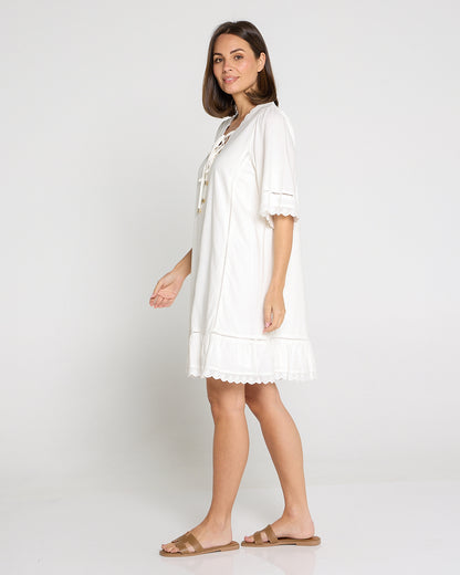 Elsie Lace Trim Dress - Ivory