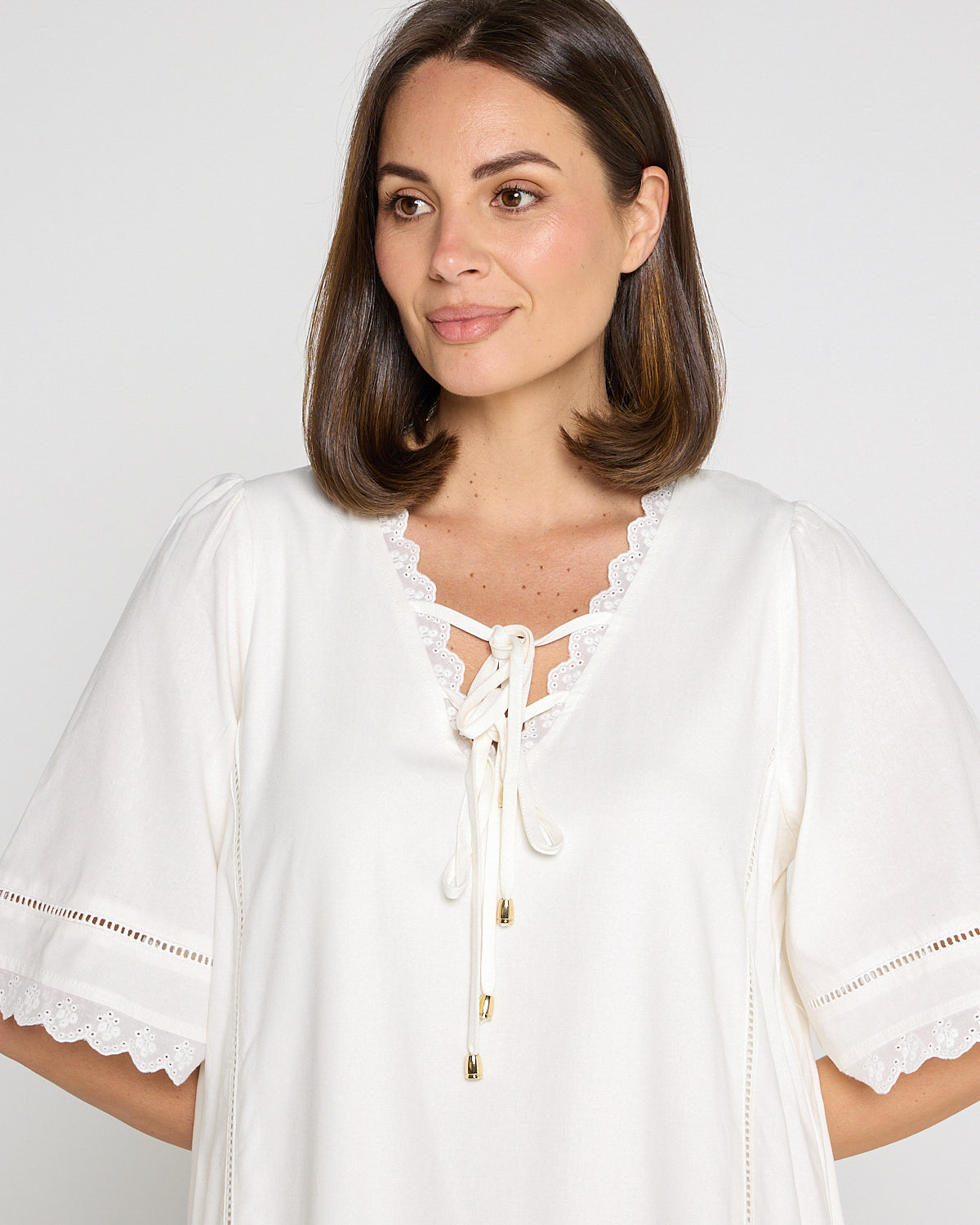 Elsie Lace Trim Dress - Ivory